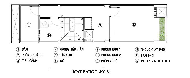 Mặt bằng Thiết kế nội thất nhà phố mái lệch tầng 3